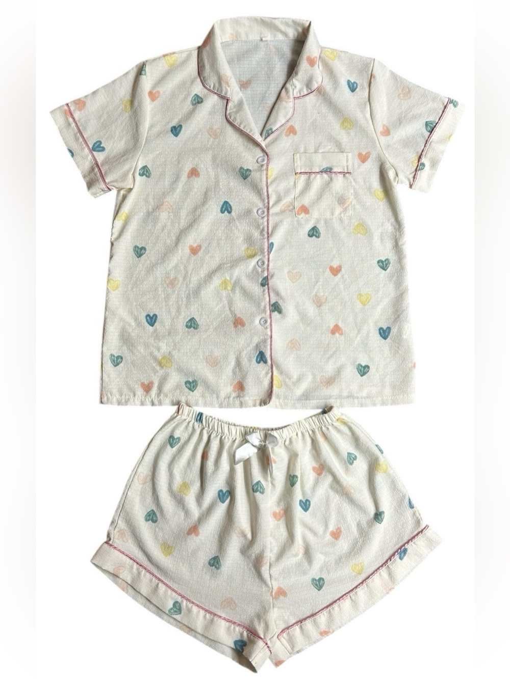 Boutique Women’s Valentine Pastel Heart 2 Piece Pajama Set Sz Medium NWOT